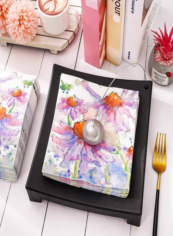 JarThenaAMCS 80Pcs Spring Daisy Paper Napkins Violet Flower Disposable Luncheon Napkins Summer Floral Dinner Hand Napkin for Seasonal Home Party Supplies, 6.5 x 6.5 Inch - Image 3